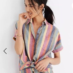 Madewell Tie-Front shirt in Rainbow Stripe